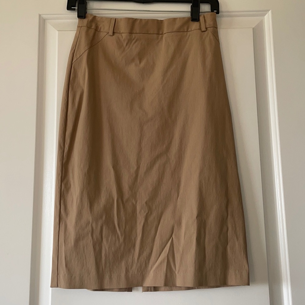 Cue High Waisted Pinstripe Tan Pencil Skirt Size S